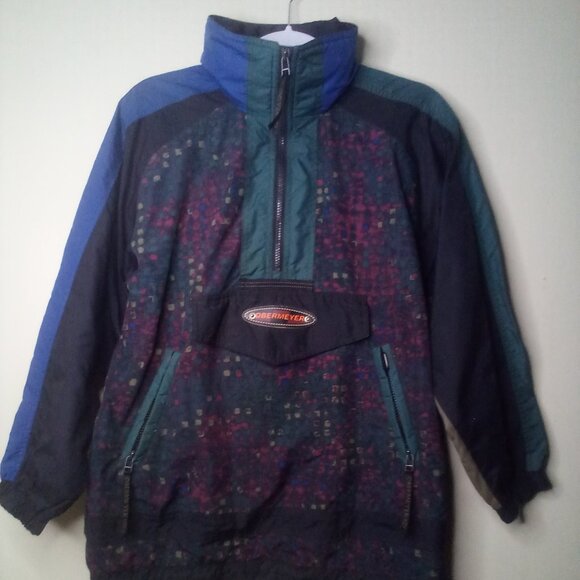 Obermeyer Jacket Windbreaker M Juniors Half Pipe Pullover Hood Pocket Green - Picture 1 of 16
